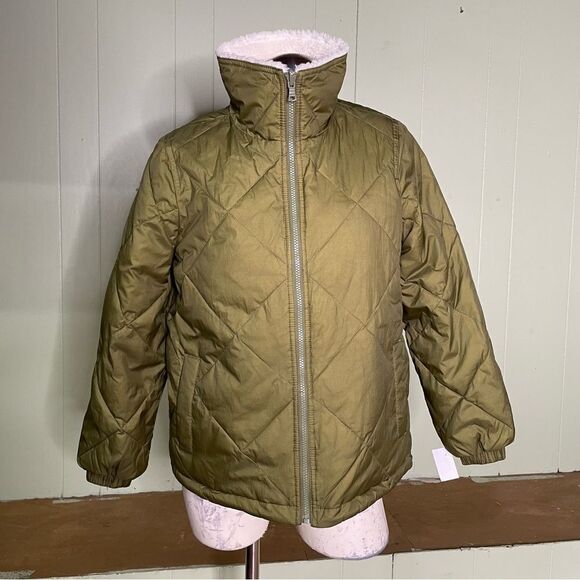 Madewell Jacket Women's XS Green Moss Reversible‎ Sherpa Puffer Coat Quilted NEW - Picture 2 of 10